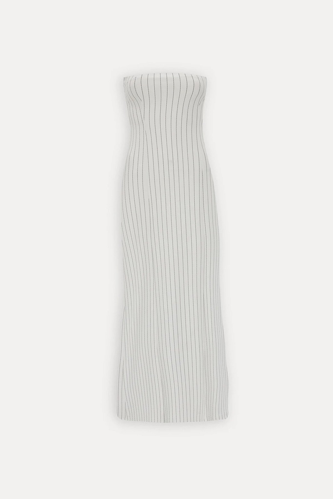White Strapless Striped Dress