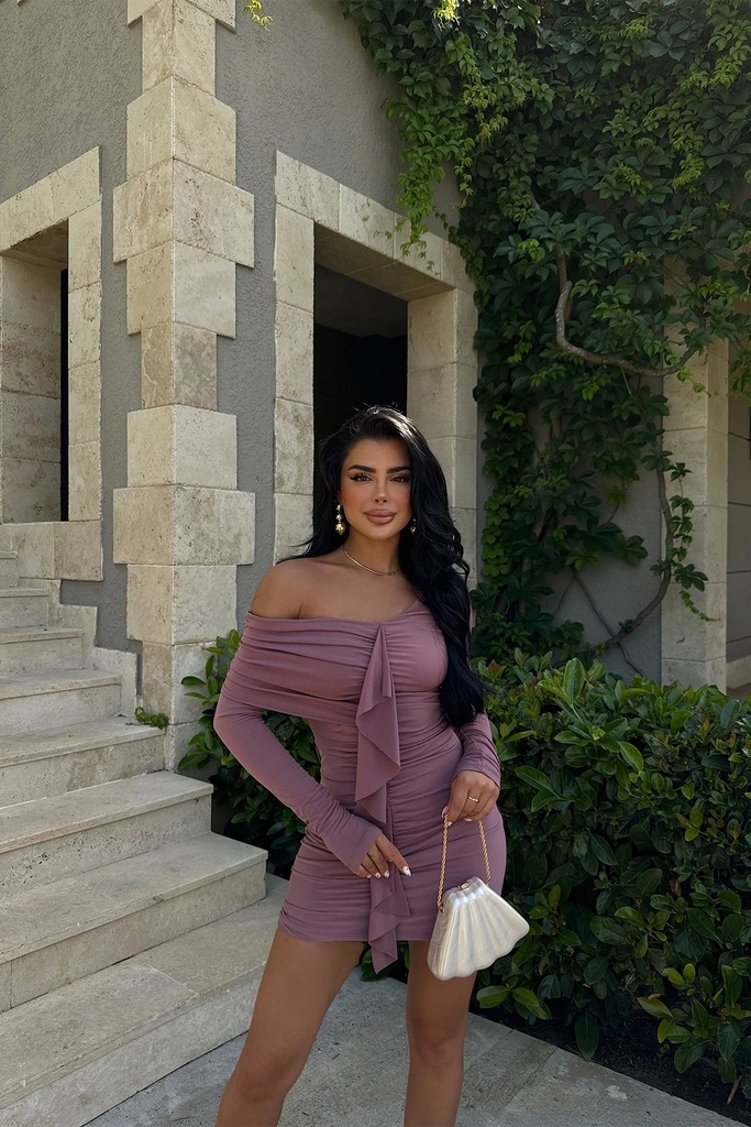 Dusty Rose Ruffle Detail Mini Dress