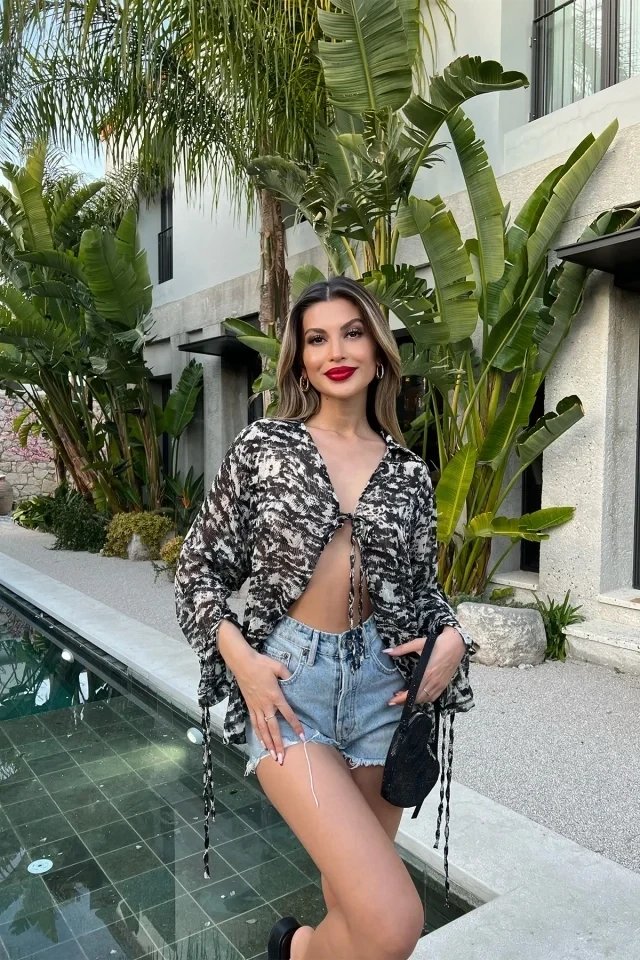 Black Chiffon Patterned Shirt