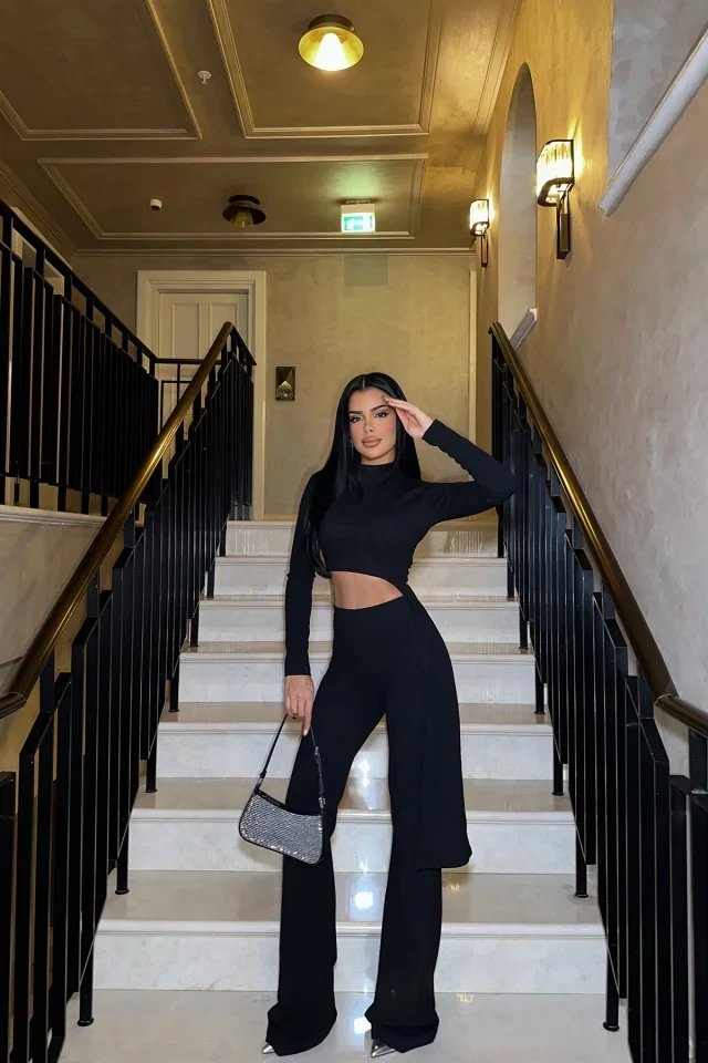 Black Back Detail Pants Set
