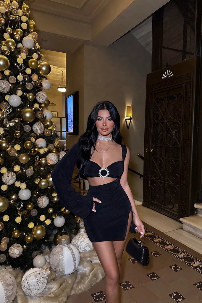 Black Slit Detail Mini Dress
