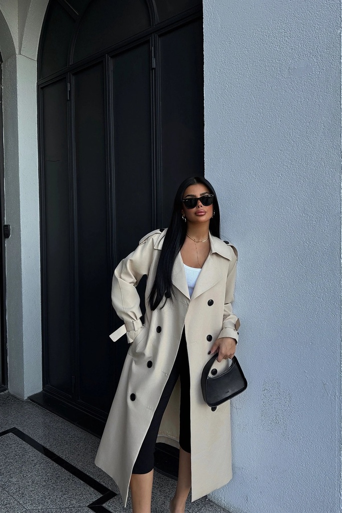Camel Sleeves Belted Trench Coat