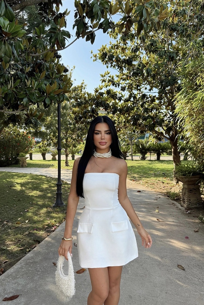 White Belinda Strapless Mini Dress