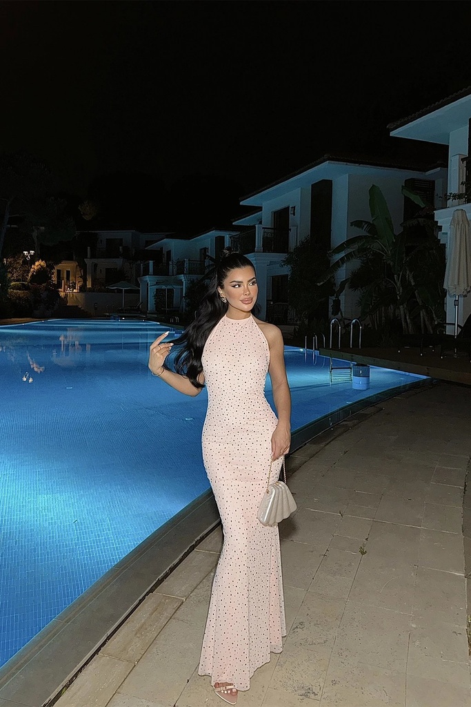 Powder Zuri Stone Detailed Long Dress