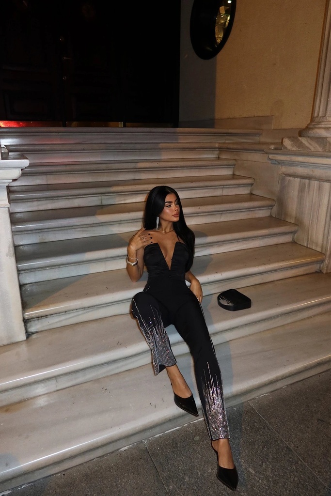 Black Peta Stone Shiny Trousers