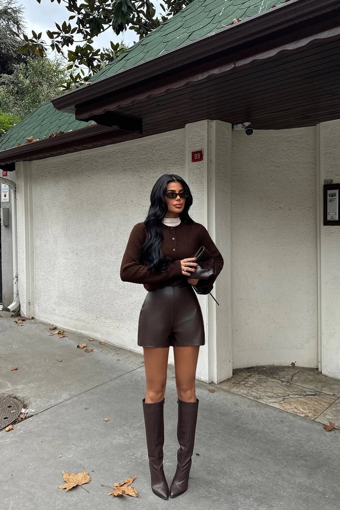 Brown Zipper Detail Shorts