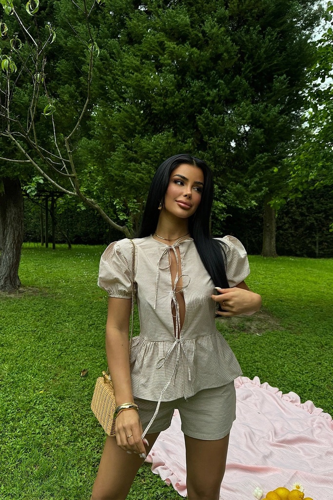 Beige Laura Gingham Double Suit