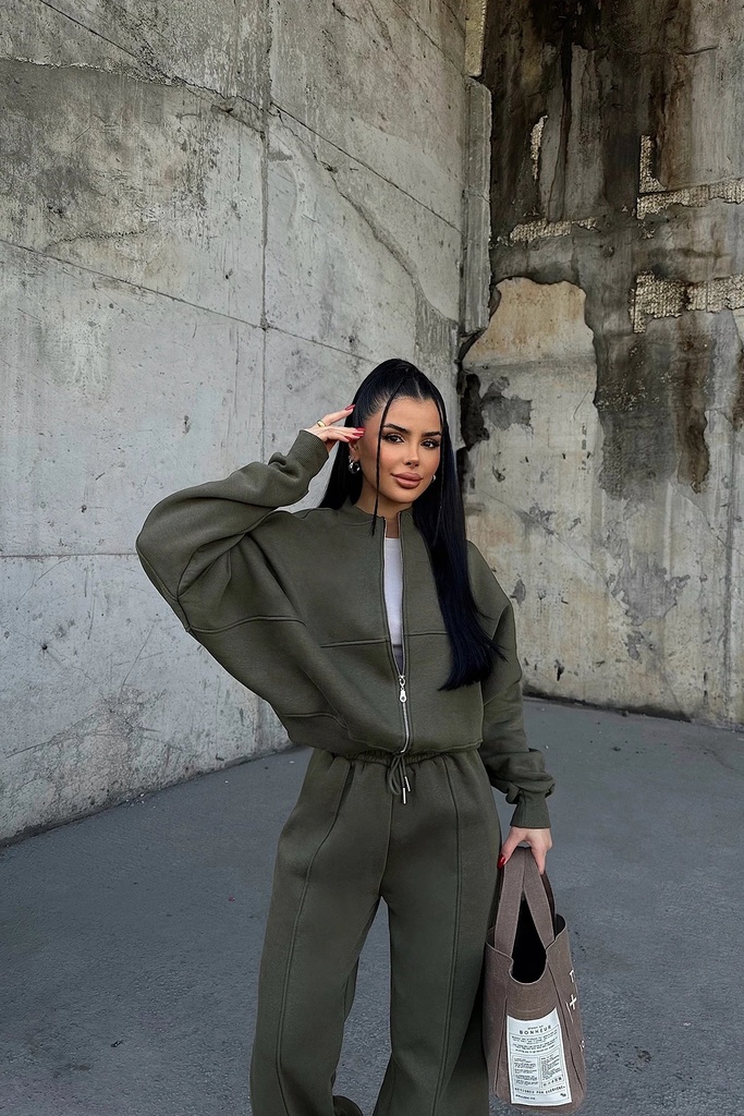 Khaki Zipper Detail Suit