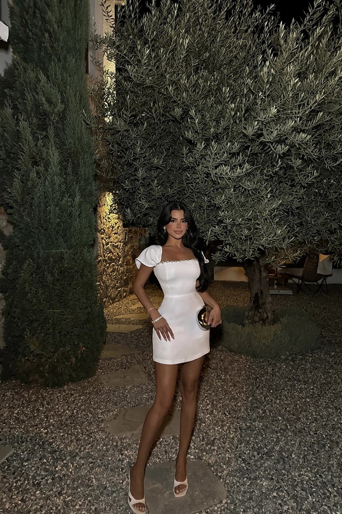 Paisley White Stone Detailed Mini Dress