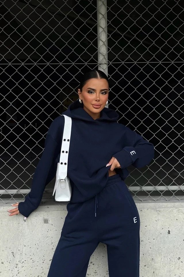 Navy blue E Written Tracksuit Suit