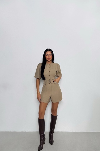 [ATE-2020-SM33] Beige Pocket Detailed Buttoned Jumpsuit