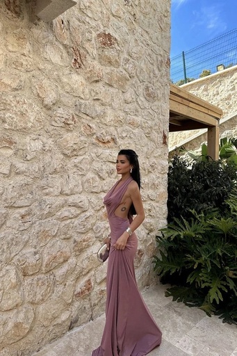 [ATE-0996-L6] Dusty Rose Pamella Backless Long Dress