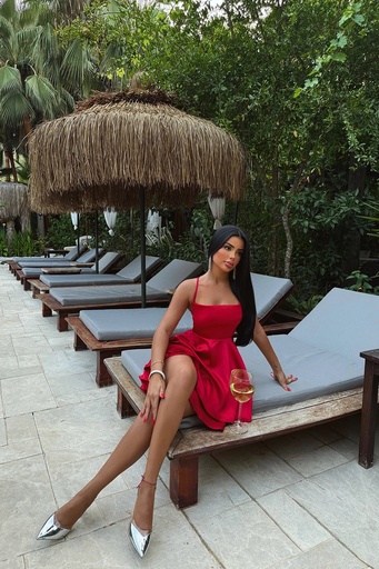 [ATE-1346-SML222] Red Satin Strap Dress