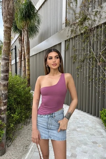 [ATE6180-SML222] Cherry Caries One Shoulder Blouse