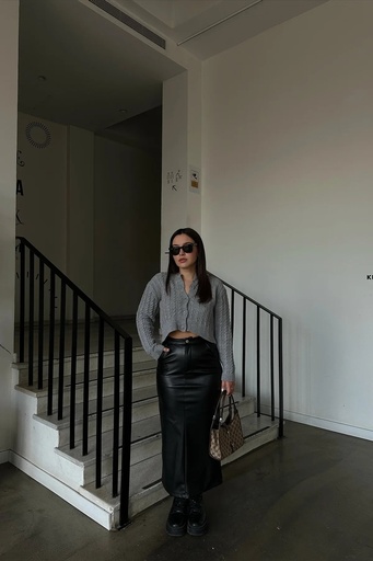 [ATE3403-XSSML1221] Black long skirt
