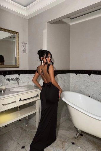 [ATE-2134-XSSML1221] Black Bow Detail Long Dress