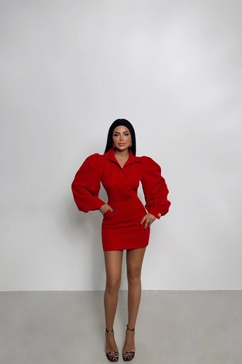 [ATE-2000-XSSML1221] Red Renata Balloon Sleeve Dress