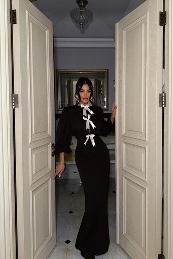 [ATE-1791-SML222] Black Balloon Sleeve Long Dress