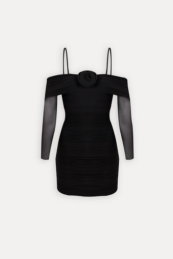 [ATE-1499-SML222] Black Rose Detailed Suspender Dress