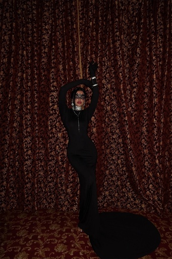 [ATE-2404-XSSML1221] Black Maria Long Dress with Low-cut Back and Gloves