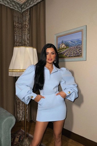 [ATE-2001-XSSML1221] Blue Renata Balloon Sleeve Dress