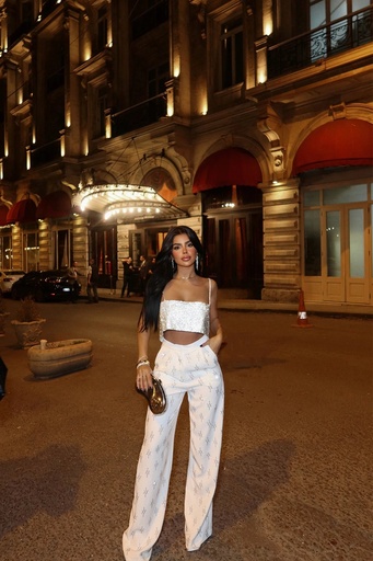[ATE-1506-SML222] White High Waist Stone Detail Trousers