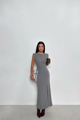 [ATE-1868-XSSML1221] Gray Basic Midi Dress
