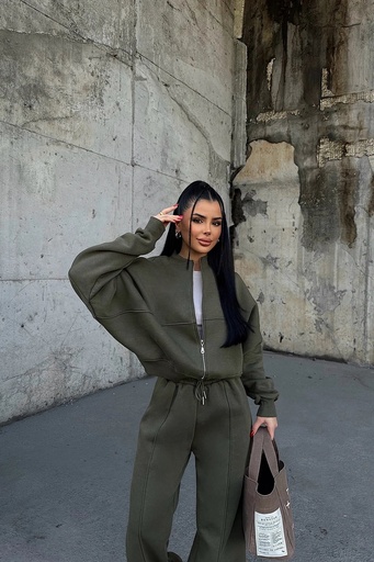 [ATE-0744-SML222] Khaki Zipper Detail Suit