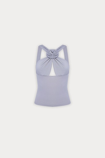 [ATE-1337-SML222] Gray Rose Detail Crop Top