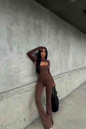 [ATE-1919-SML222] Brown Window Detail Jumpsuit