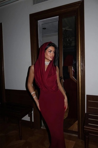 [ATE-2313-XSSML1221] Claret Red Basic Long Dress
