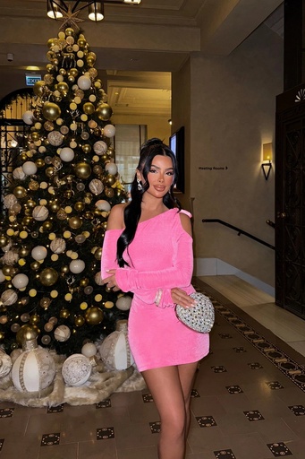 [ATE-2073-XSSML1221] Pink One Sleeve Mini Dress