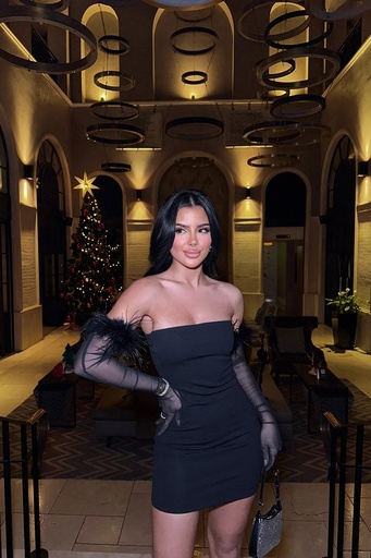 [ATE-0715-SML222] Black Feathered Glove Dress