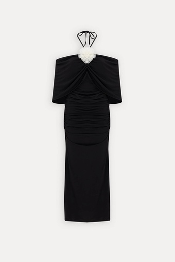 [ATE-1735-SML222] Black Rose Detail Long Dress